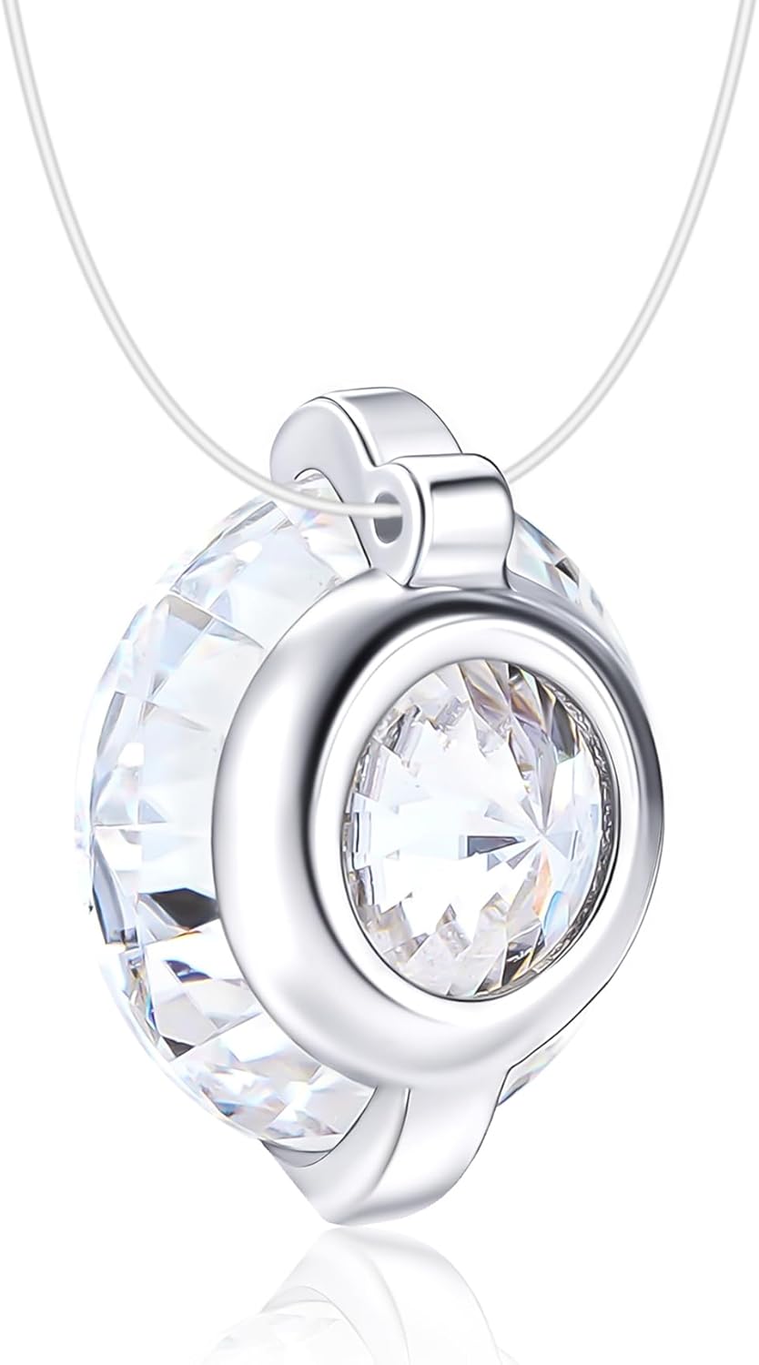YSDD 0.5/1/2/3CT Moissanite Necklace for Women, D Color VVS1 Round Cut Moissanite Fishbone Necklace Pendant, Invisible Necklace, 925 Sterling Silver Plated 18K White Gold, Certificate Included - Image 2