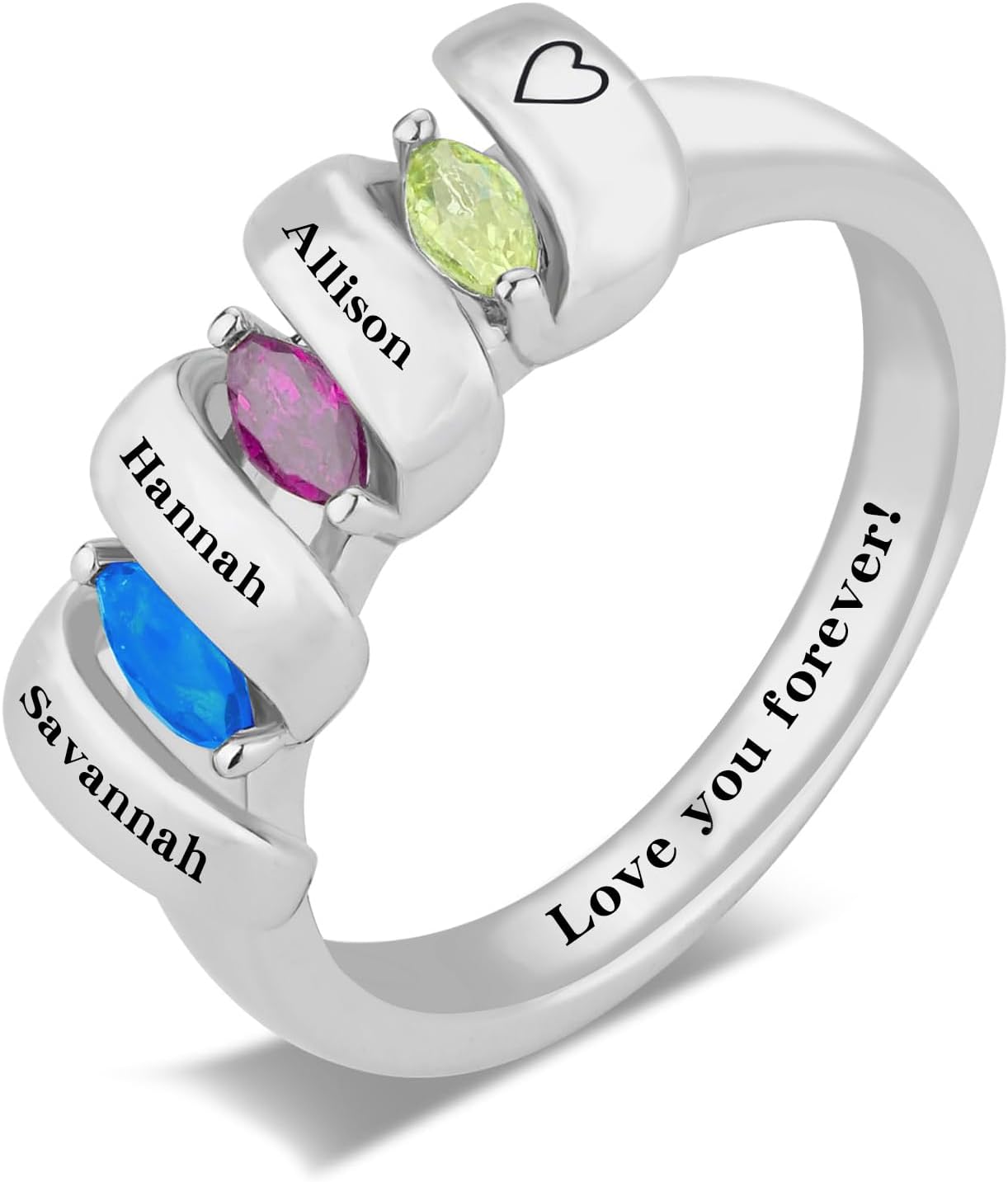 SYP S925 Sterling Silver Personalized Mothers Ring with 1-6 Names & Birthstones for Women Custom Name Ring for Mom Grandma Girlfriend Mothers Day Christmas Gift