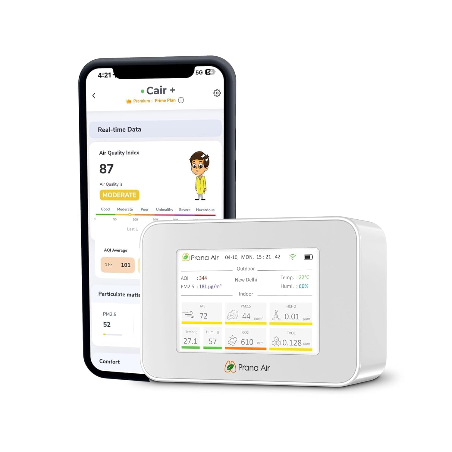 Prana Air Cair+ Smart Air Quality Monitor for Home, Office & School | PM2.5, PM10, AQI, CO2, TVOC, HCHO, Temp, Humidity | WiFi, Mobile & TV App | Portable Indoor Pollution Detector (White)-picture-11