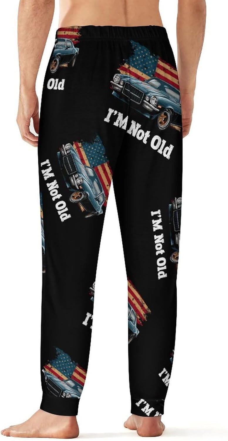 USA Flag Muscle Car I'm Not Old Mens Pajama Pants Soft Lounge Pants Pj Bottoms with Pockets