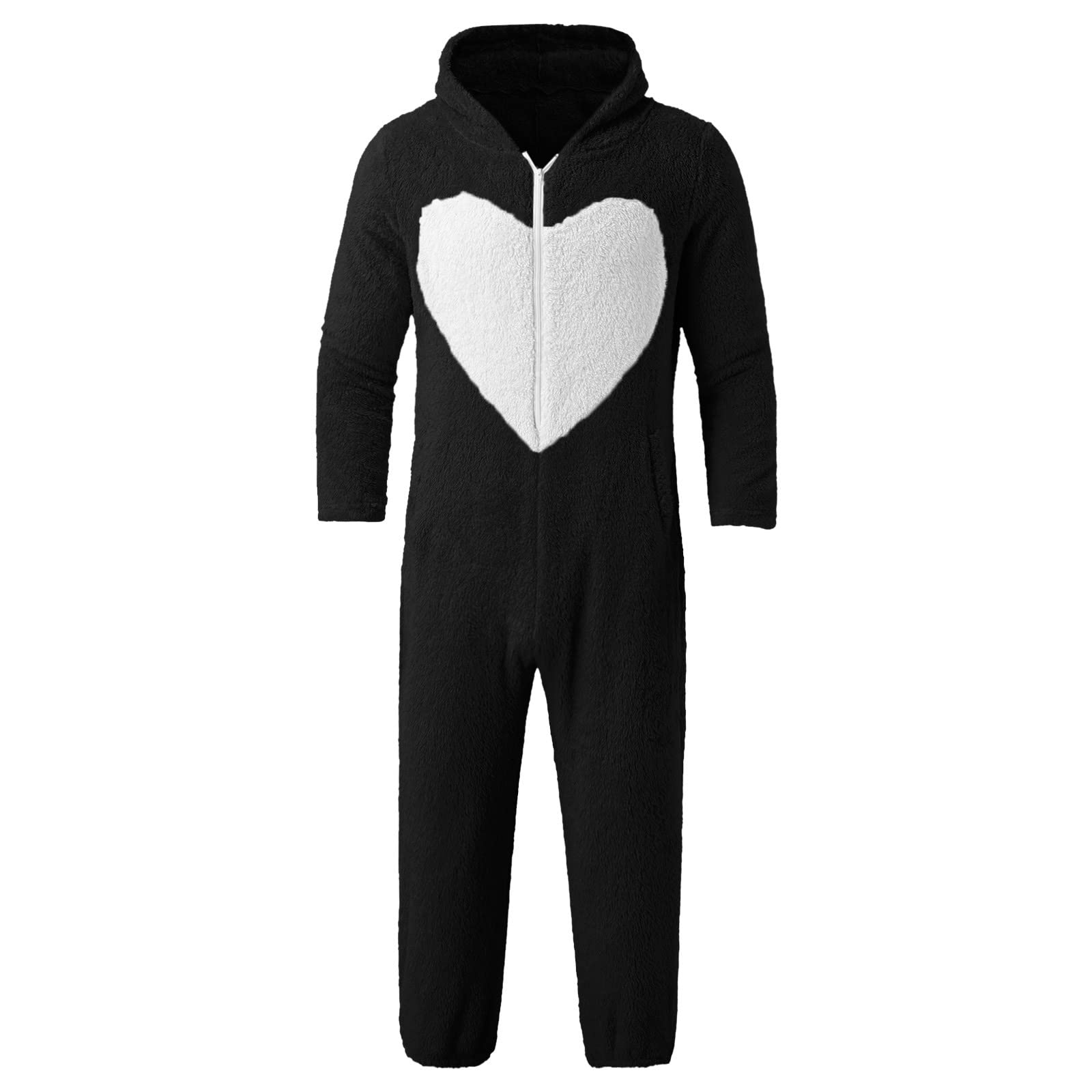 Jumpsuit Damen Winter Overall Teddy Fleece Einteiler Onesie Warme Elegant Schlafanzug Kuschelig Lang Pyjama Flauschig Weich Hausanzug mit Kapuze Reißverschluss Schlafoverall Lässig Homewear