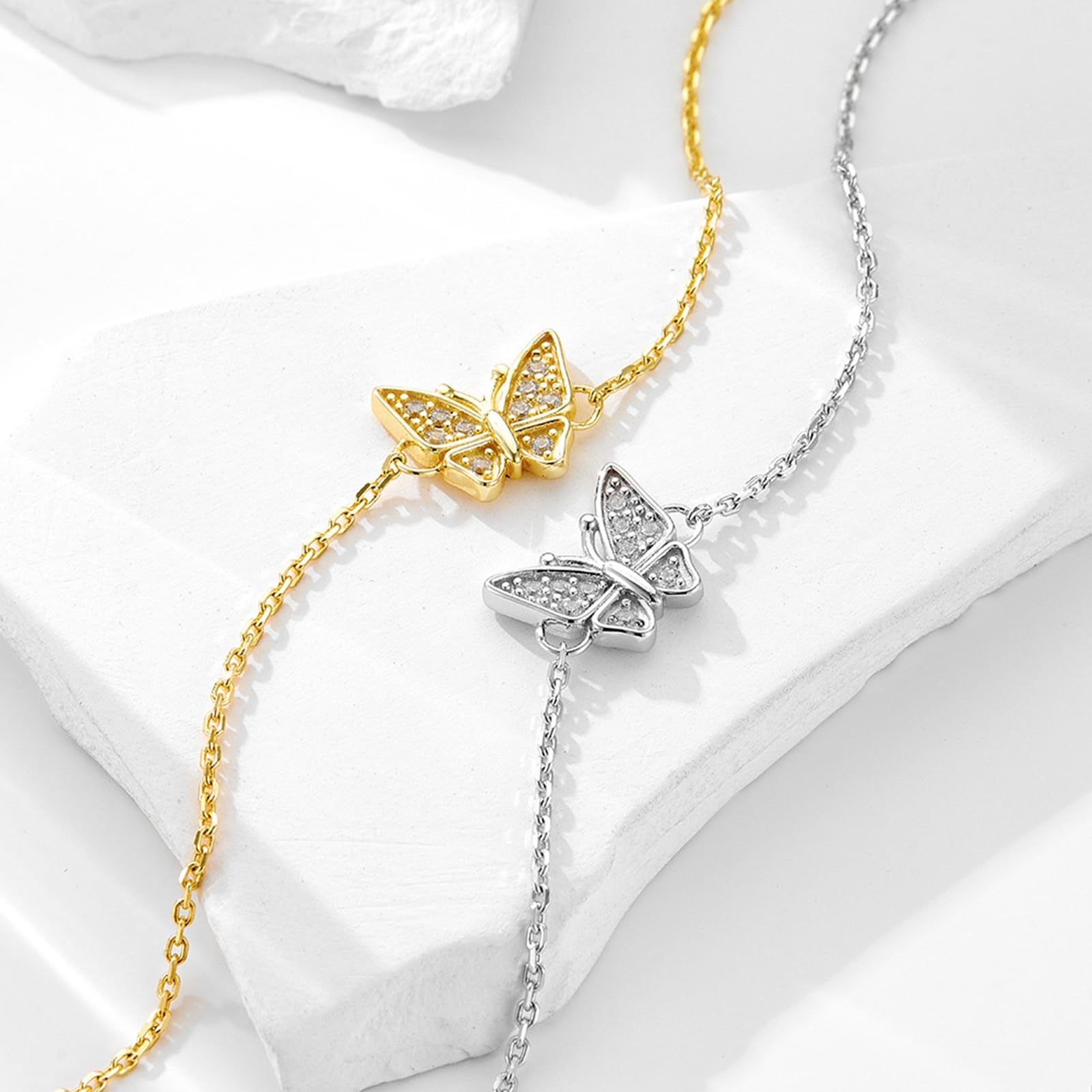 Pulseras de mariposa para mujer a la moda con diamantes, pulsera de promesa para novia, PT950 y oro blanco y amarillo de 9K/14K/18K