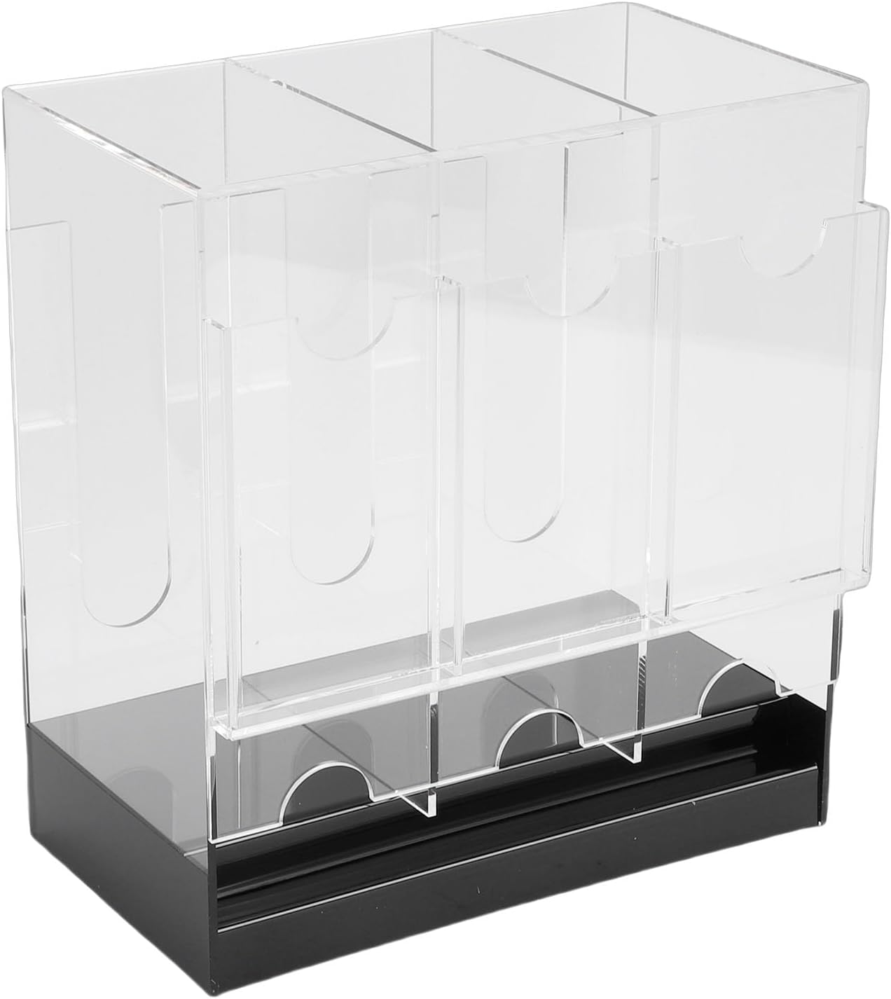 3 Slot Booster Pack Dispenser Crafted from Premium Acrylic, Equipped with Three Slots, Ensures Easy Access and Organization, Featuring Black Base and Transparent Exterior