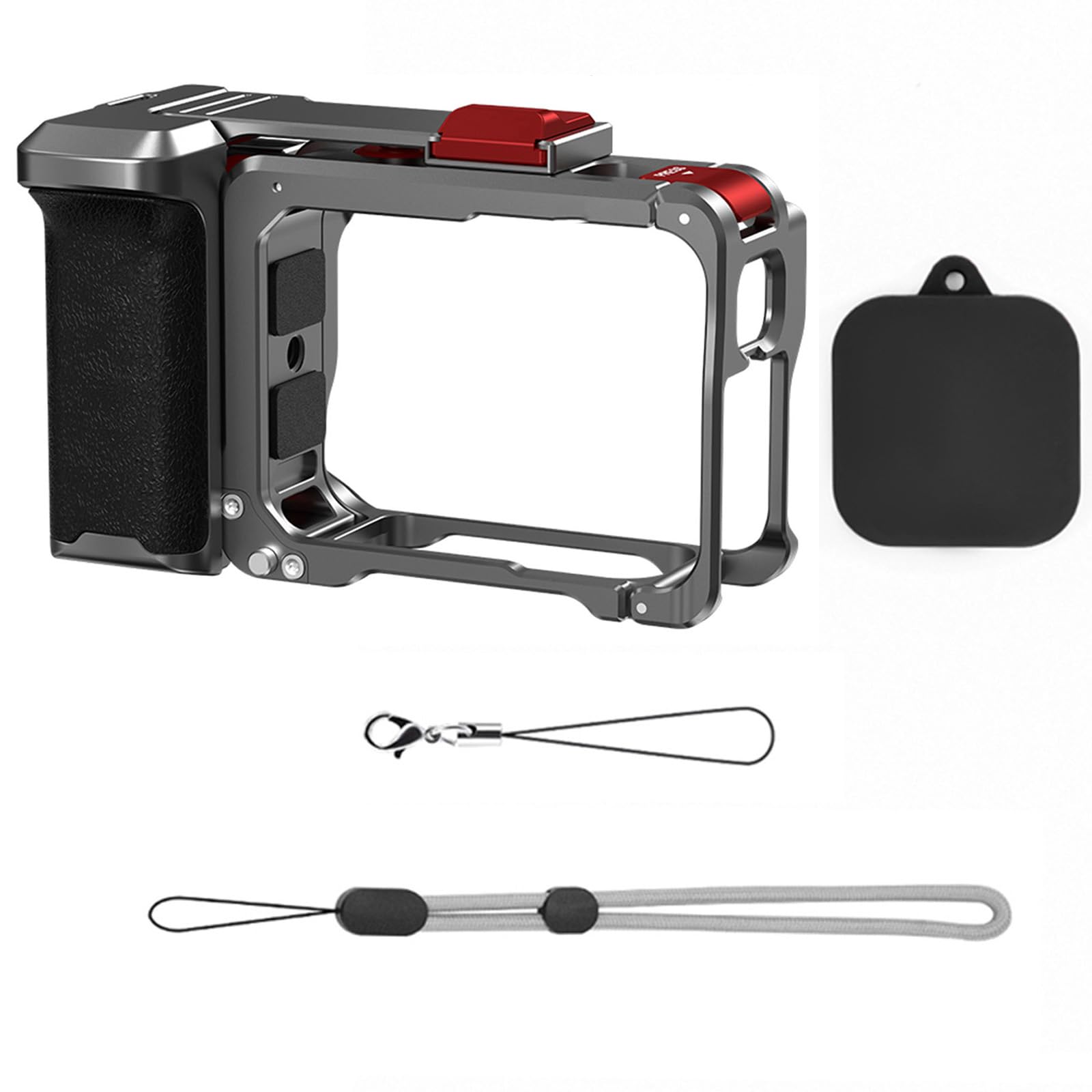 Kaninchenkäfig mit Aluminiumrahmen für Insta360 Ace Pro 2/Ace Pro, Griff mit Auslöserknopf, Schutzhülle, mit Silikon-Objektivdeckel, 6,35 mm Schraube und Zubehör für Kaltschuhe
