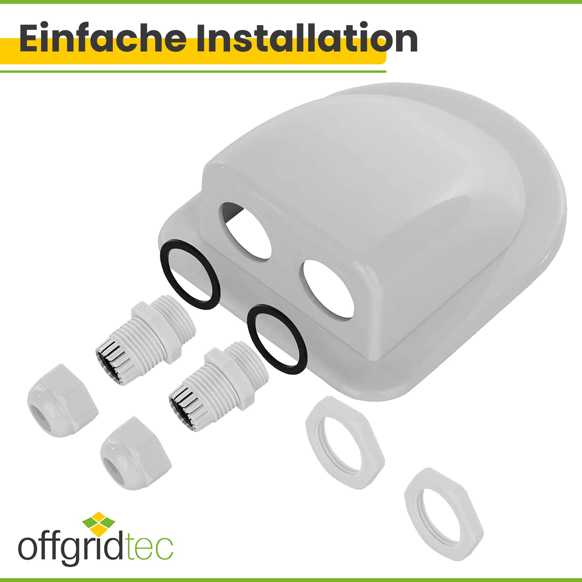 Offgridtec 006575 prowadnica kabla dachowego, 2 x wlot kabla, wytrzymały, biały ABS do przyczepy kempingowej, łodzi, kabli solarnych itp., 1 szt.