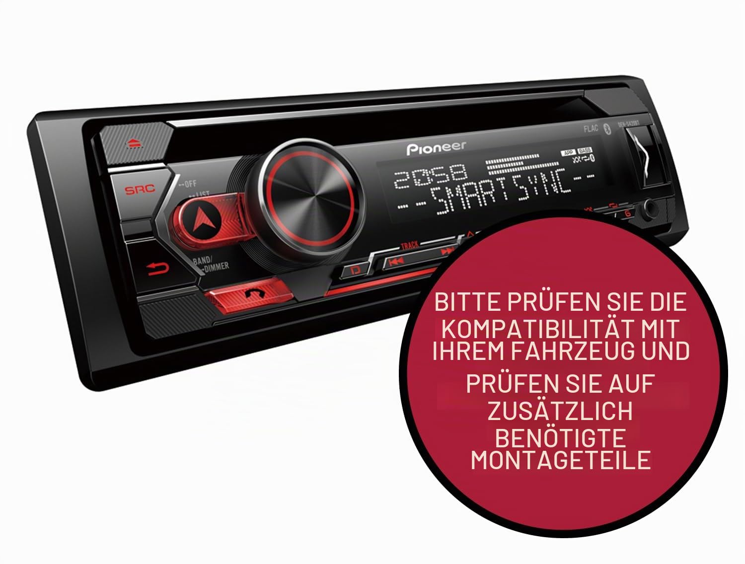 Pioneer DEH-S420BT, 1-DIN Autoradio, CD-Tuner mit RDS, Bluetooth, MP3, USB und AUX-Eingang, Freisprecheinrichtung, Smart Sync App, 13-Band-Equalizer, iPod-Steuerung