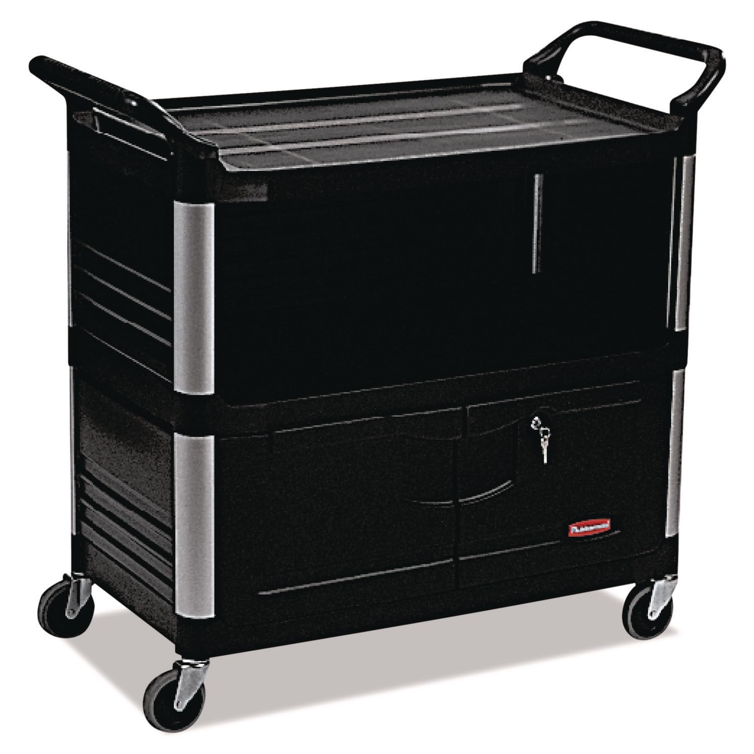 Rubbermaid Commercial Products Utility Service Rolling Cart with Wheels and Drawers Black 300 lb Capacity for Restaurant/Office/School Use