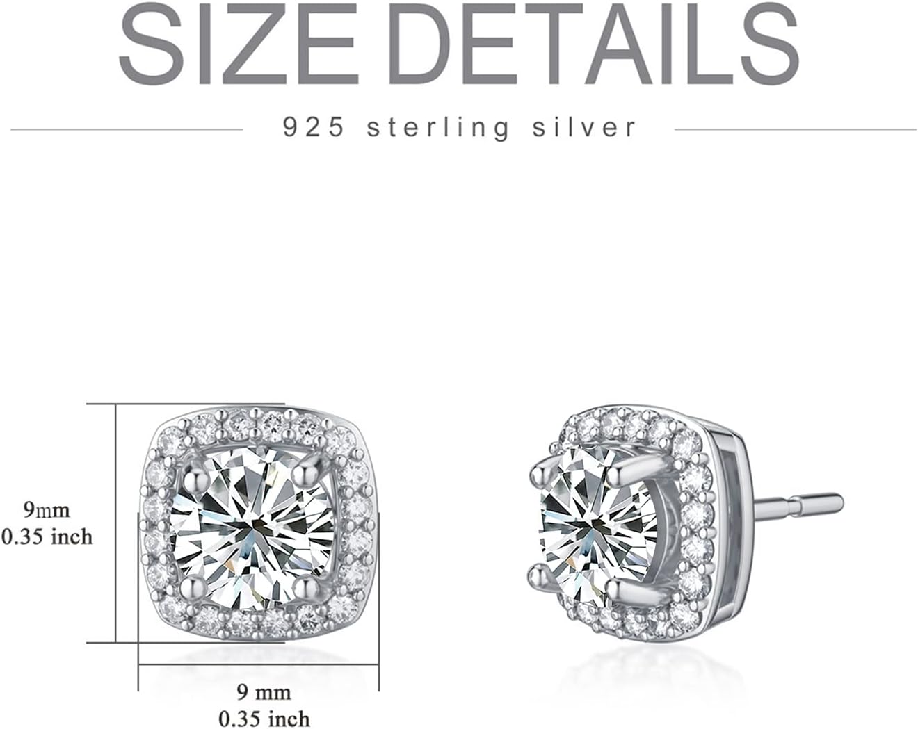 Moissanite Earrings 2ct D Color Brilliant Round Cut Halo Moissanite Simulated Diamond Stud Earrings for Women 18K White Gold Plated Silver - Image 5