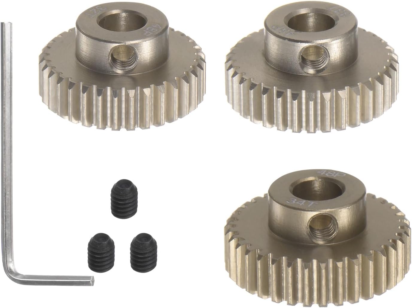 HARFINGTON 48P 7075 Aluminum Pinion Motor Gear Set 3pcs 38T 39T 40T Fit 5mm RC Motor Shaft 48 Pitch Gears for RC Car, with Hex Key