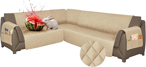 Vista 48 de Fundas para sofá seccional, impermeables, 6 piezas, fundas de sofá en forma de L, lavables, antideslizantes, fundas para sofá seccional, suaves