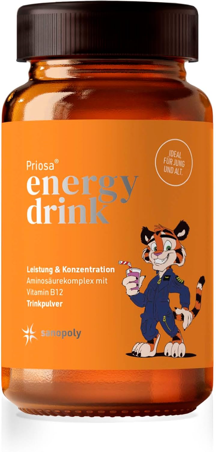 Priosa Energy Drink Raspberry 240 g I Supports Energy Metabolism I Magnesium Zinc & Vitamins I Vegan Amino Acid Mix I Tested Quality