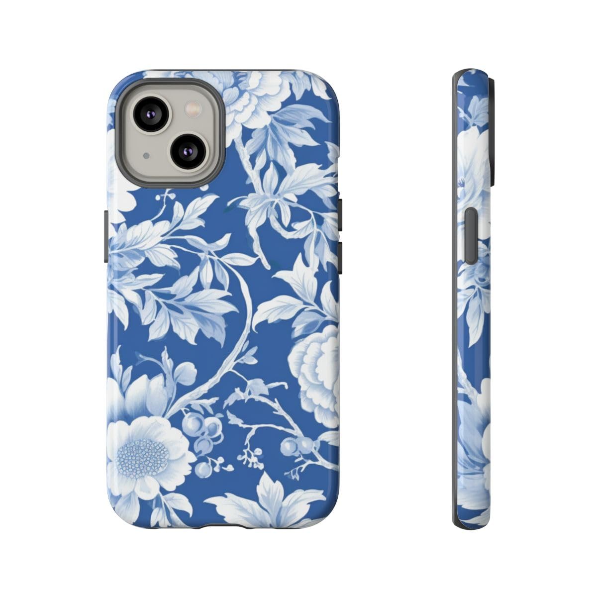Coque iPhone 14 fleur bleue au style champêtre chic pour vos sorties