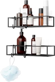 Umbra Cubiko Shower Caddy, Metal Floating Adhesive, Set of 2, Black