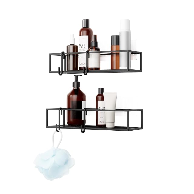 Umbra Cubiko Shower Shelf Metal Floating Shelves with Adhesive Mounting Strips 2-Pack Black