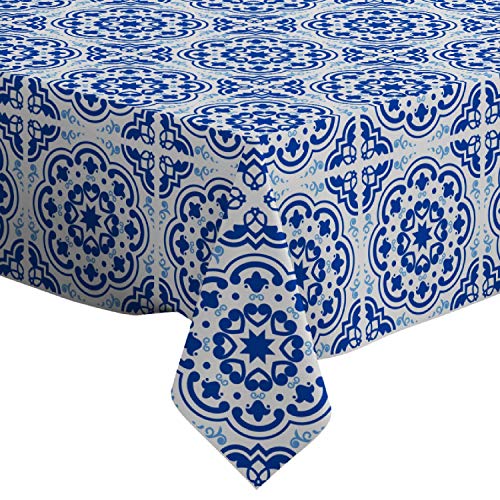 Q-Beans Rectangle Decorative Tablecloth [Size: 52 x 70 inch], Washable and Reusable Table Cloth Cover for Indoor and Outdoor (Azulejos Portuguese Tile Floor)