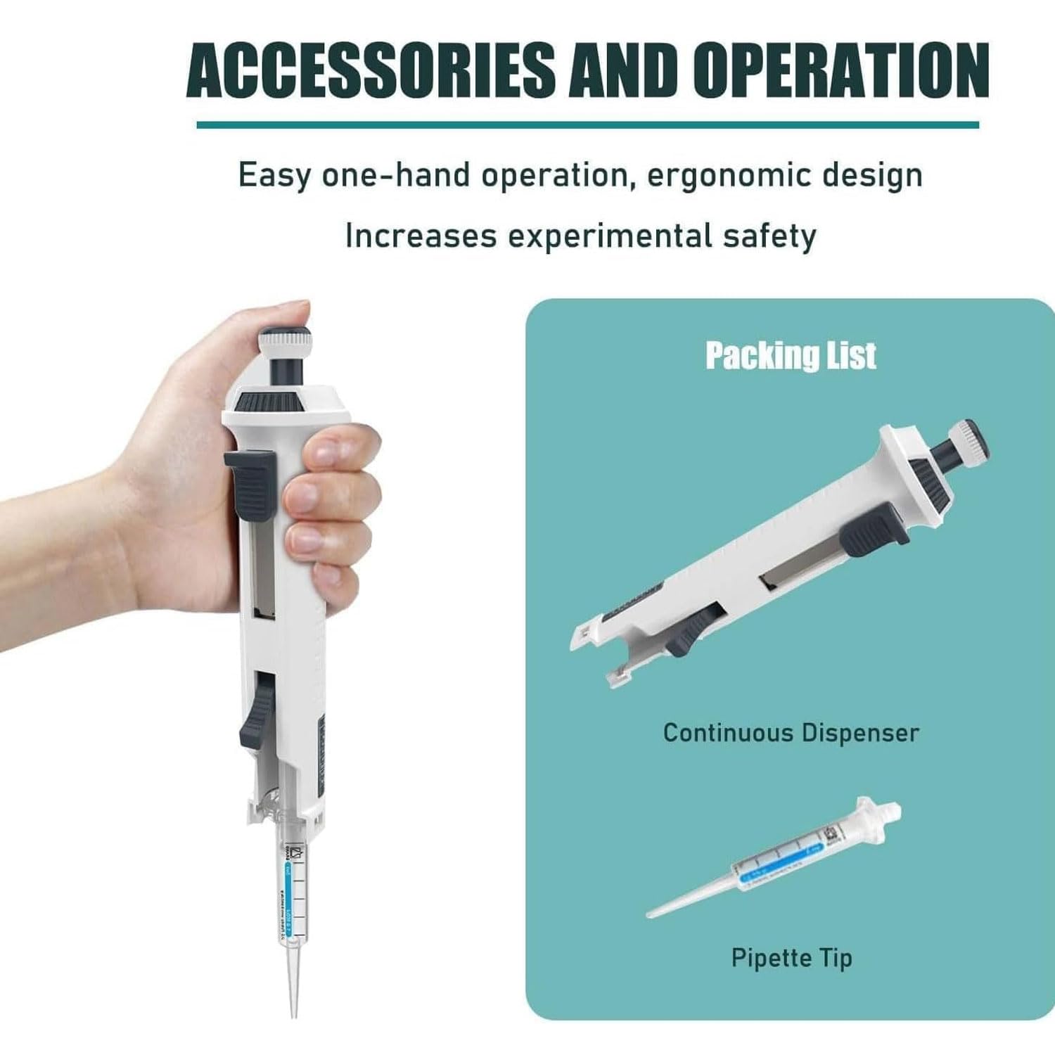 Micropipeta de laboratorio, pipeta continua de alta precisión, con puntas de 5 ml, desplazamiento de líquido ajustable de 5 velocidades, pipeta monocanal, dispensador de gotero, para investigación