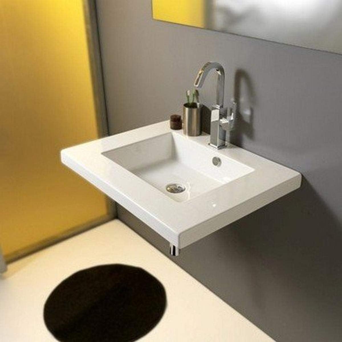 Tecla MAR01011-One Hole Mars Rectangular Ceramic Wall Mounted/Built In Sink, White