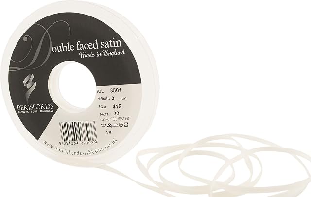 Berisfords Double Satin Ribbon, Bridal White, 3 mm