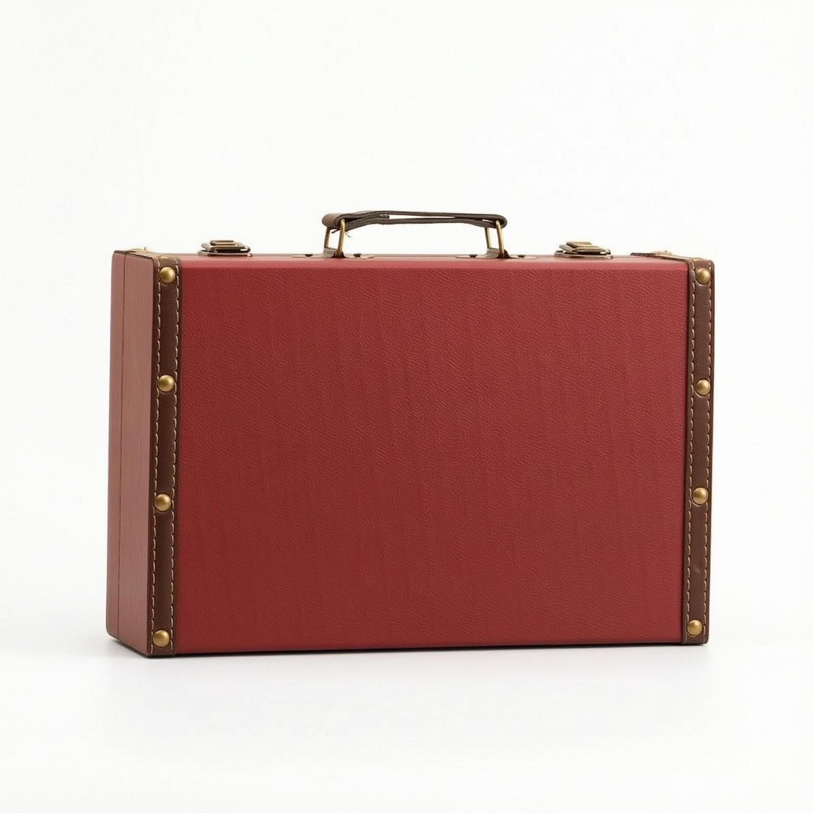 Vintage Suitcase Trunk Leather-Like Hard-Sided Suitcase Stitched Trim Retro Display Trunk for Prop Use Dark Red S|Travel| Vintage Luggage & Travel Accs-image-41