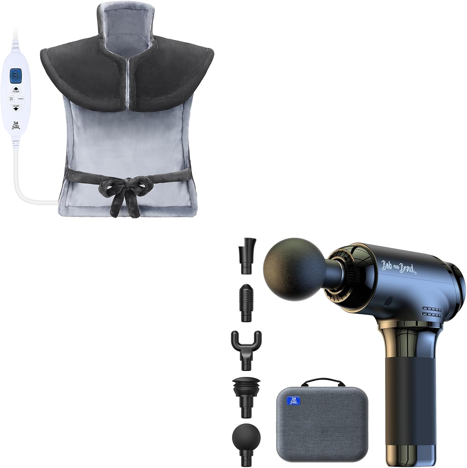 BOB AND BRAD T2 Massage Gun and Electric Heating Pad for Back Neck and Shoulders