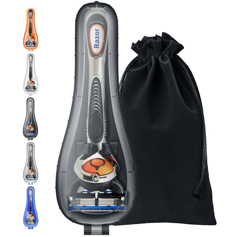 Razor Travel Case - Razor Protector Case Cover with Soft Storage Bag for Gillette Fusion5 ProGlide Razors by Enerfort - Black