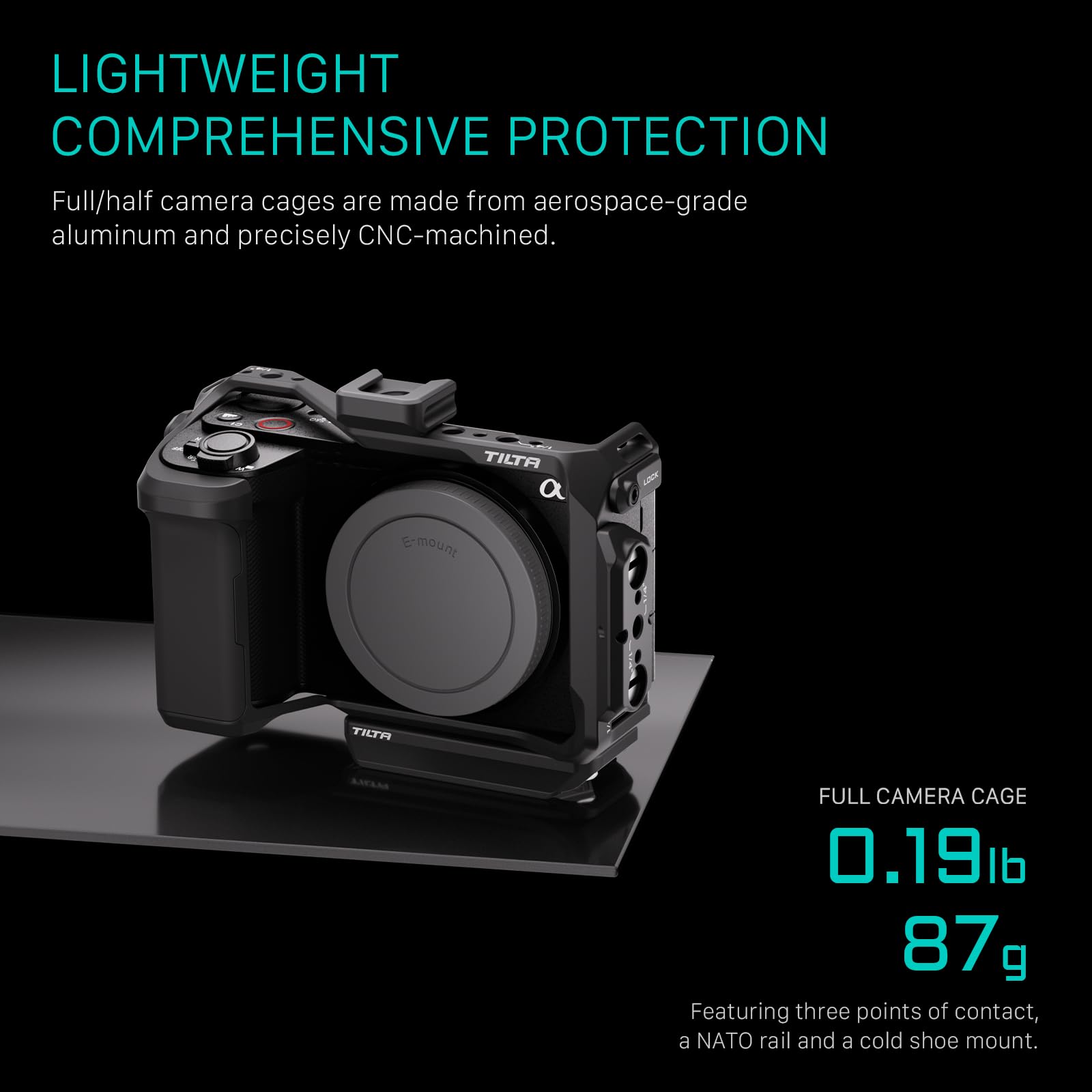 Tilta ZV-E10 II Cage complète pour appareil photo compatible avec ZV E10 II avec support griffe froide, 6,35 mm - 20, 3/8"-16 filetages - Noir TA-T69-FCC-B