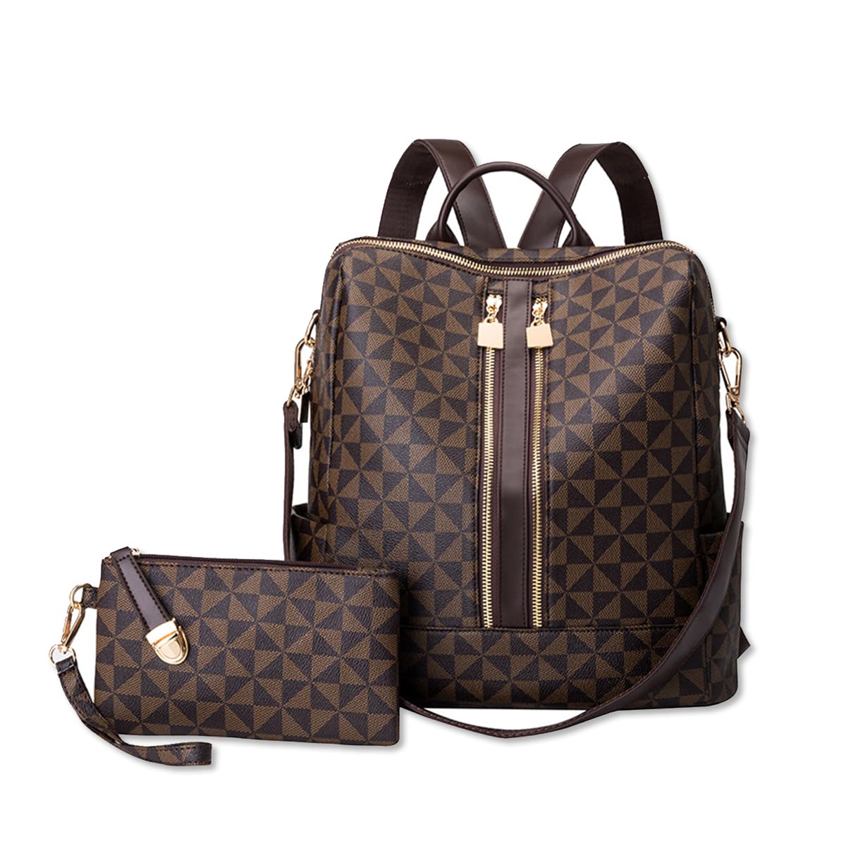 SONARIN Moderno Bolso Mochila Mujer,Multiusos Vintage Mochila Damas con Monedero Mochilas Casual Bolso de Mano,Bolsa de Hombro Convertible para Viaje Escolar Trabajo(Café)