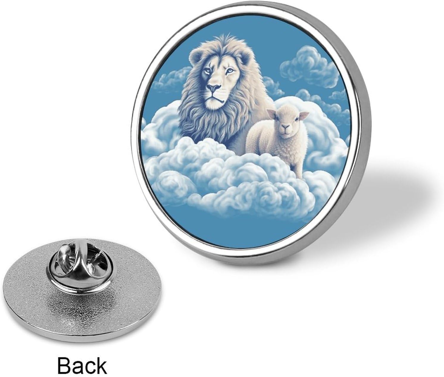 Lamb with A Lion On The Clouds Round Badge Brooch Fashion Funny Brooch Badge Lightweight Metal Lapel Tie Pins For Men Women Costume Decorative Accessory image 3