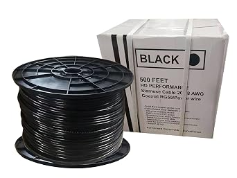 Security RG-59 Siamese Combo Coaxial Cable 500 Feet, 20 AWG RG59 + 18/2 18AWG Power for CCTV Security Camera Wire Black
