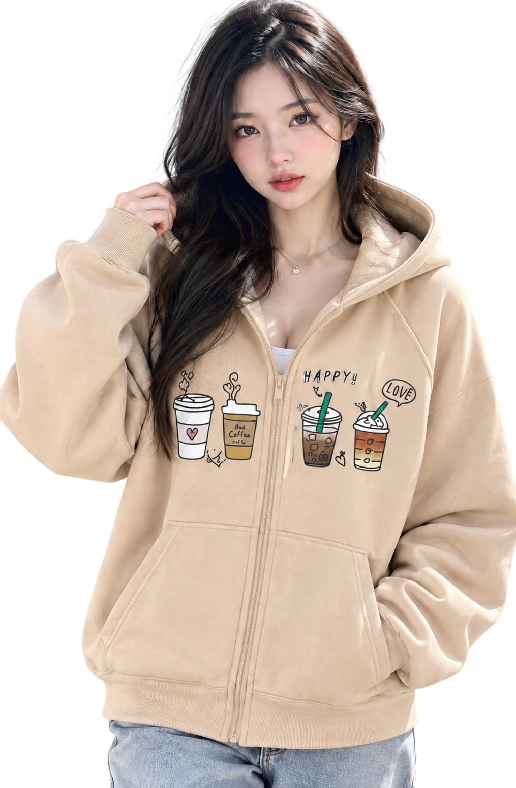 Women's Graphic Printed Hoodie | Casual Full Sleeve Zip-Up Hooded Sweatshirt | Regular Fit Jacket with Kangaroo Pockets