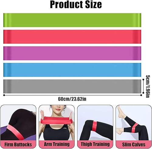 Miniatura 5 de Paquete de 5 bandas de resistencia, bandas de bucle para entrenamiento, bandas de entrenamiento de fitness elásticas para yoga, pilates y fuerza