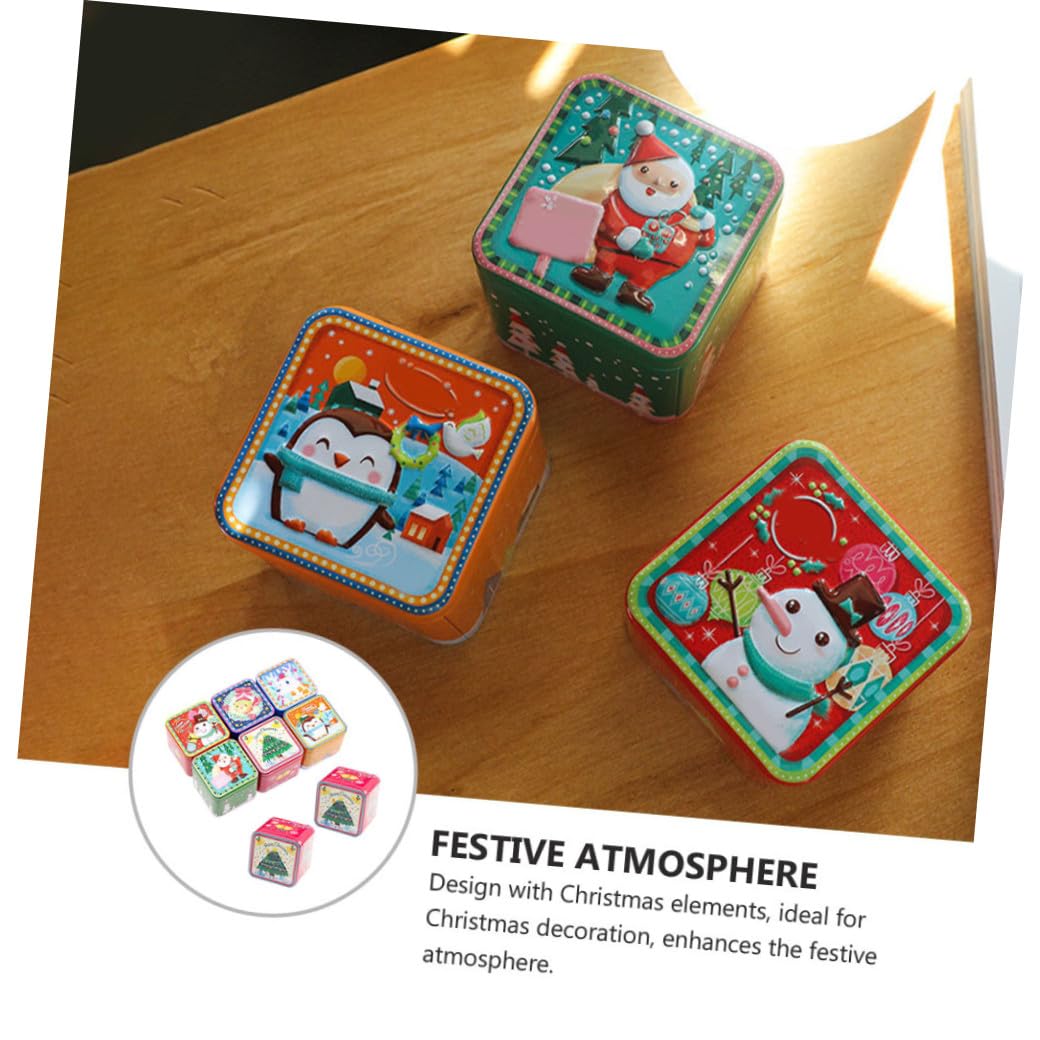 COLLBATH Weihnachtsbox Weißblech 8 Stück Quadratisch Süßigkeiten Aufbewahrungsdosen Aus Eisen Mit Weihnachtlichem Design Dekoration Tragbar Geschenk