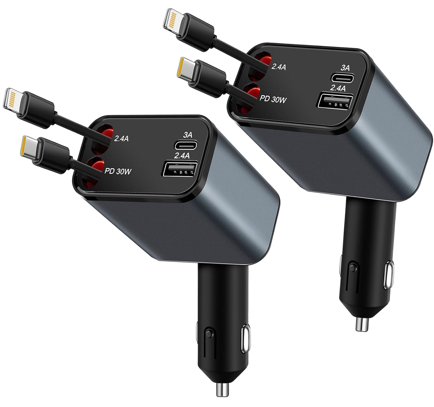 2Pack 4 in 1 Retractable Car Charger, 69W USB C Car Accessories Adapter for iPhone 17 USB C Charger Fast Charging,Truck Accessories,Travel Essentials Gifts for Women Men, for iPhone 16 15 14, Galaxy