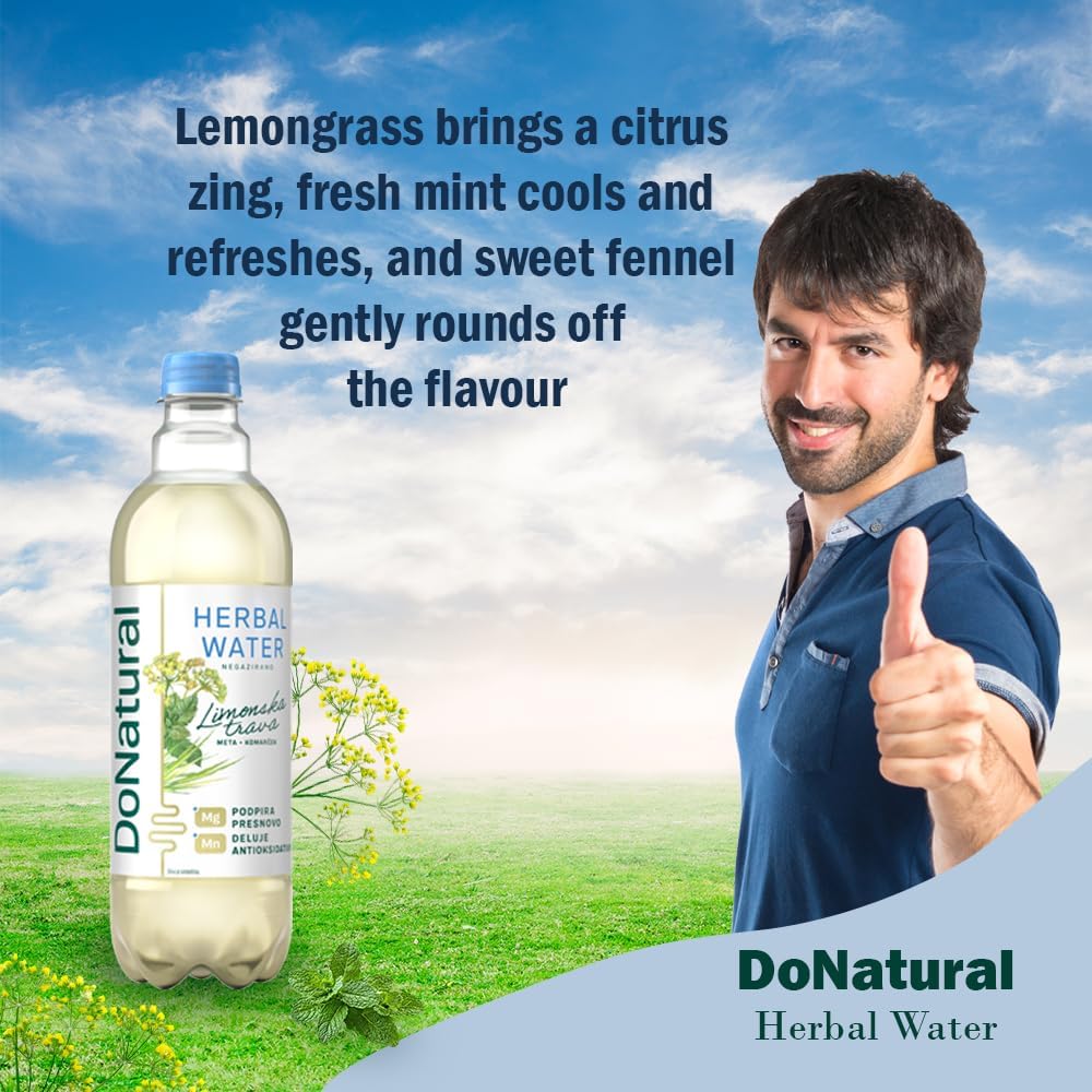 12-Pack DoNatural Herbal Water – Lemongrass with Mint & Fennel, 500 ml Low-calorie functional drink with magnesium & manganese. Natural, vegan refreshment.