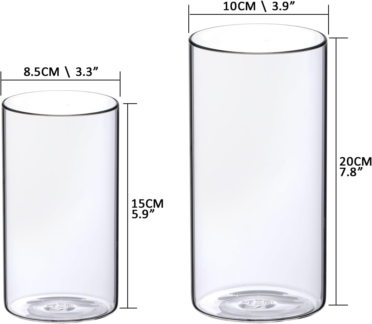WDHODEC Bud Vases for Flowers 18 PCS, 6" 8" Clear Glass Cylinder Vase Hurricane Candle Holders Floating Pillar Wedding Centerpiece Birthday Party Decoration