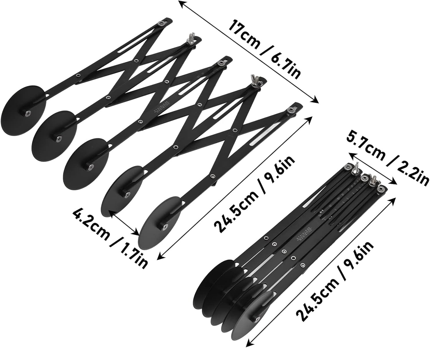5 Wheel Pastry Cutter, Expandable Stainless Steel Pizza Slicer & Pasta Cutter, Adjustable Dough Roller Cutter for Baking Pastries Brownies and Pizza Kitchen Tool (Black)