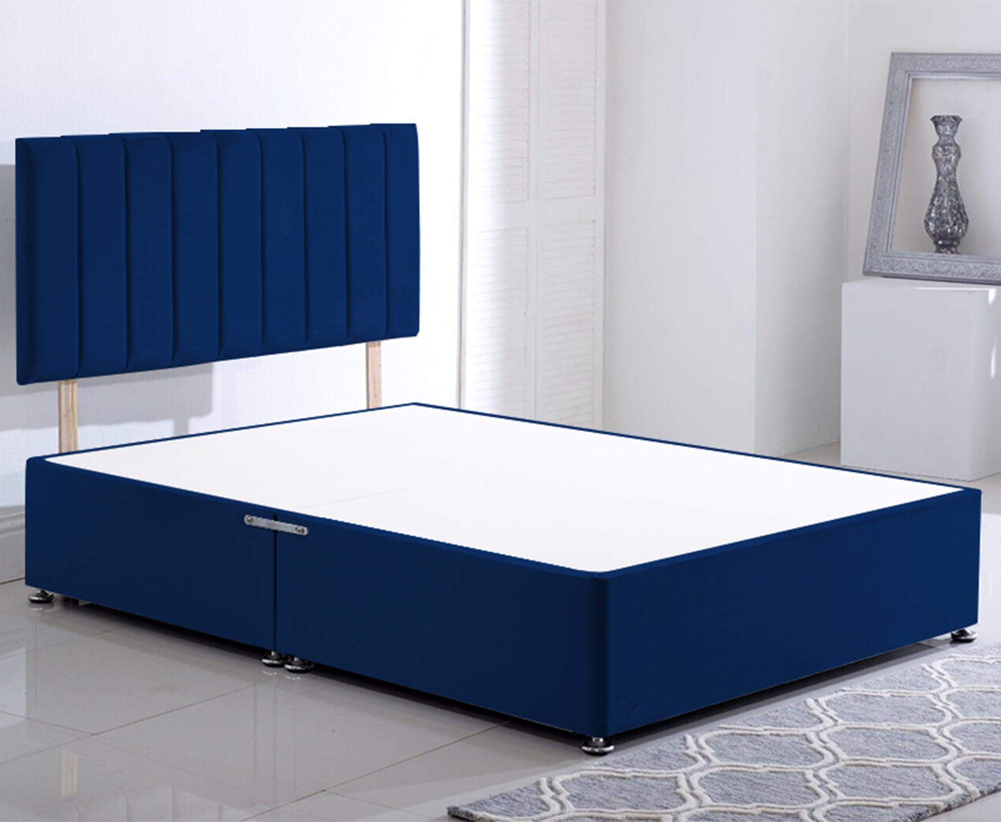 ComfoRest - Elegant 5FT King Size Divan Bed, NO DRAWER | Minimalist Frame for Modern Bedrooms | Durable Design for Versatile Interiors (Blue Plush)