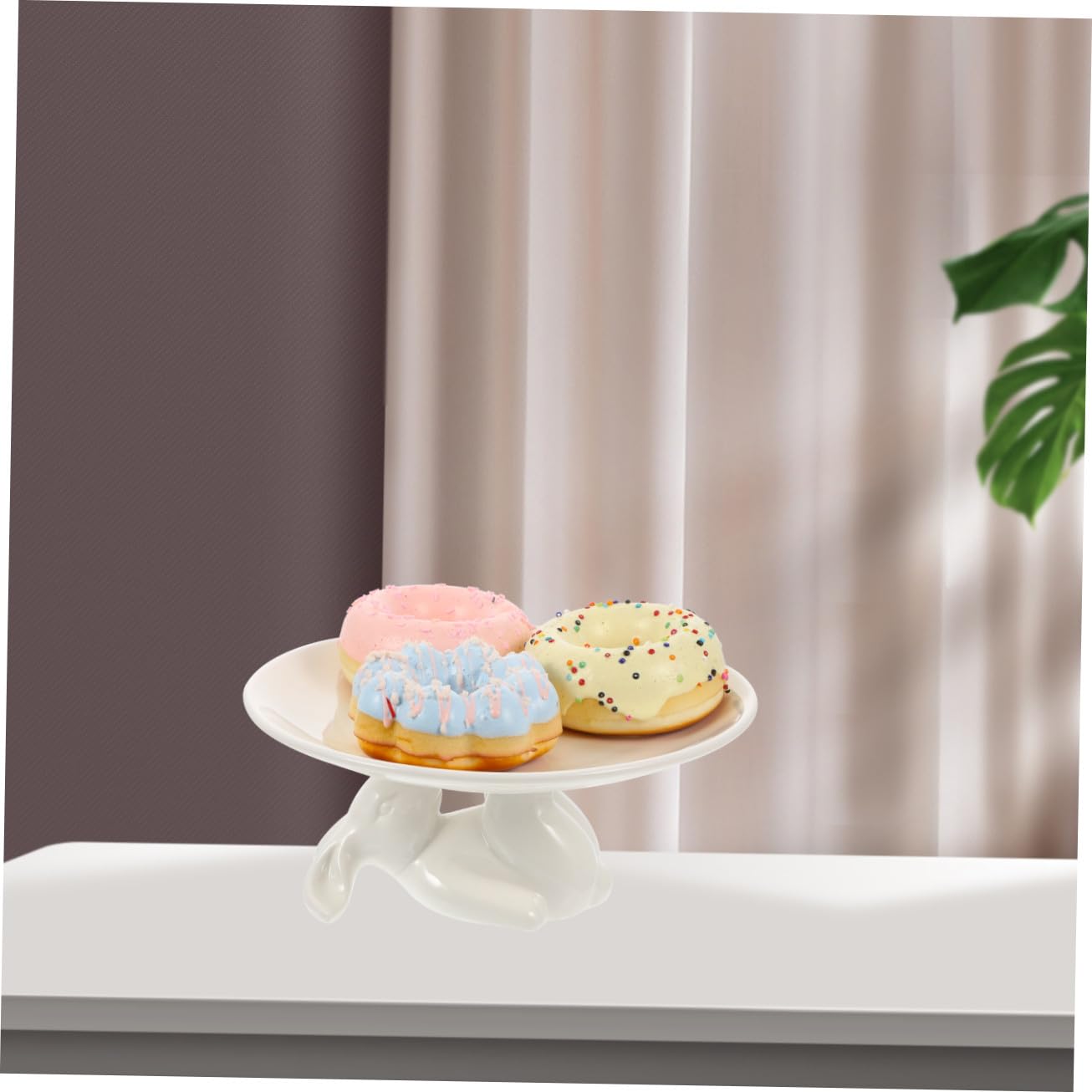 Plato de Conejito de Cerámica Blanco para Tartas y Postres
