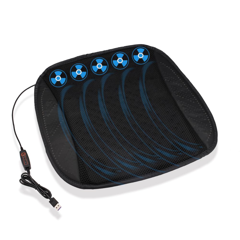 JSCARLIFE Universal Ventilated Car Seat Cushion with USB Interface Quick Cooling Three-Speed Adjustable Seat Cushion Suitable for All Car Seats, Home and Office Chairs (Style-A)