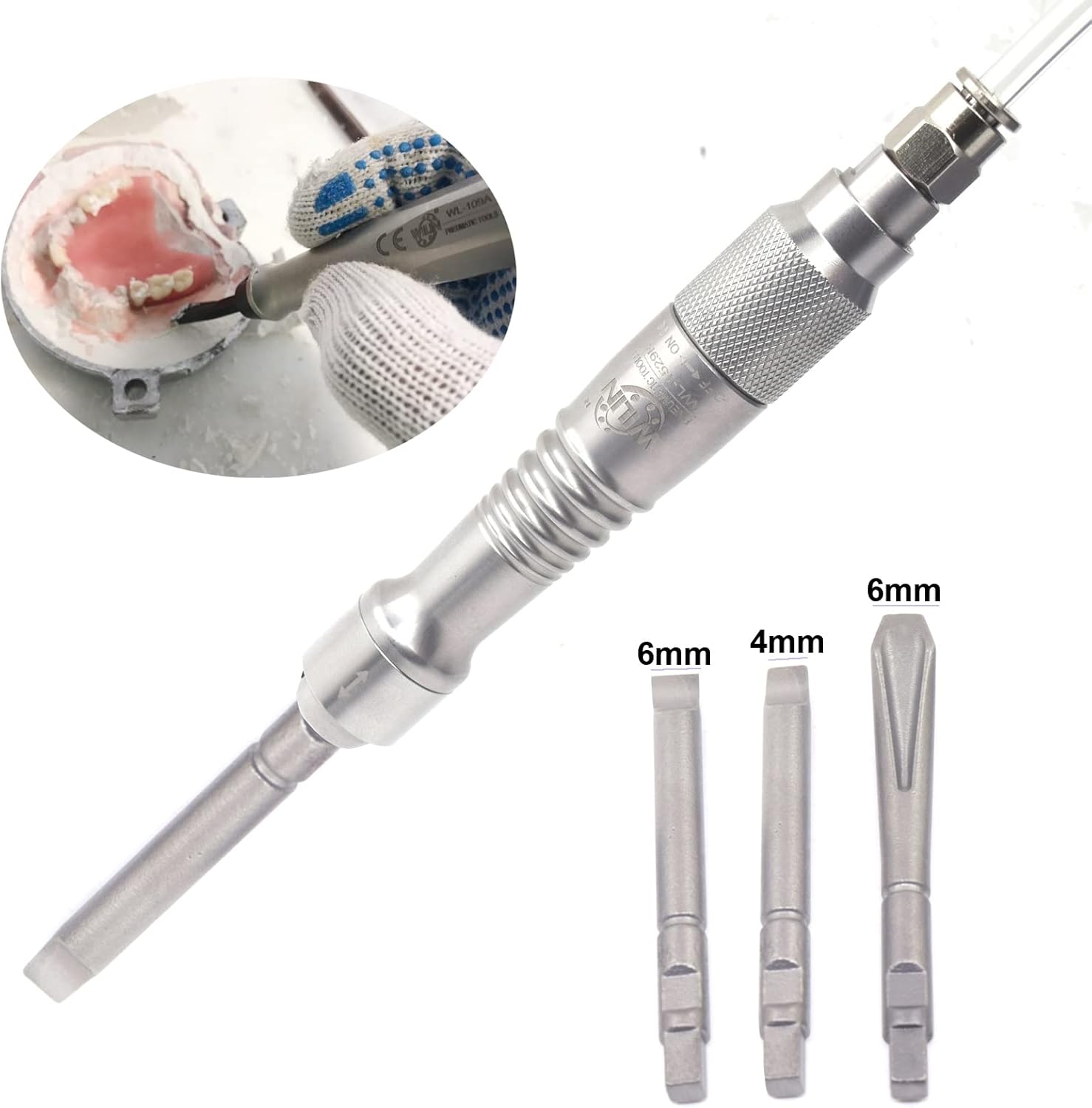 Micro Air Chisel Pneumatic Flux Chipper Fast to Break Out the Plaster Gypsum Castings Dentures 3 Chisels