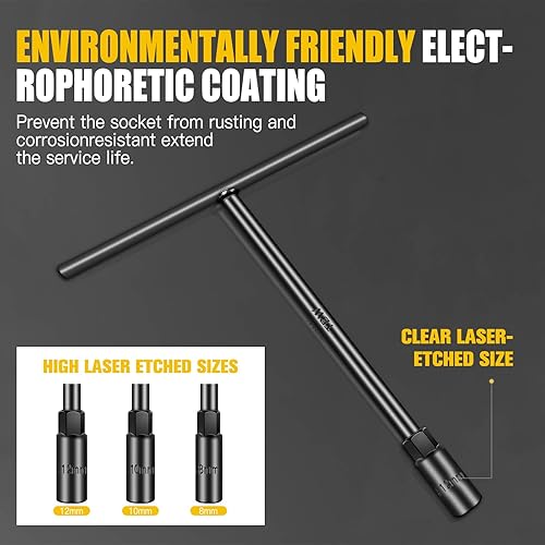 Miniatura 2 de Juego de llaves de vaso métricas con mango en T de 6 puntos (0.315 in, 0.394 in, 0.472 in) Cr-V de acero hexagonal para reparación de motocicletas y