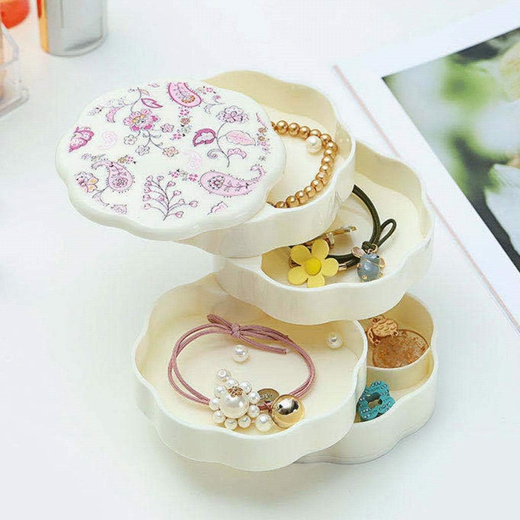 Jewelry Boxes 4-Tier Jewelry Organizer Box Eight Petal Flower Shape Tower Rings Earrings Storage Case Holder 360°Rotating Jewelry Case Jewelry Organizer