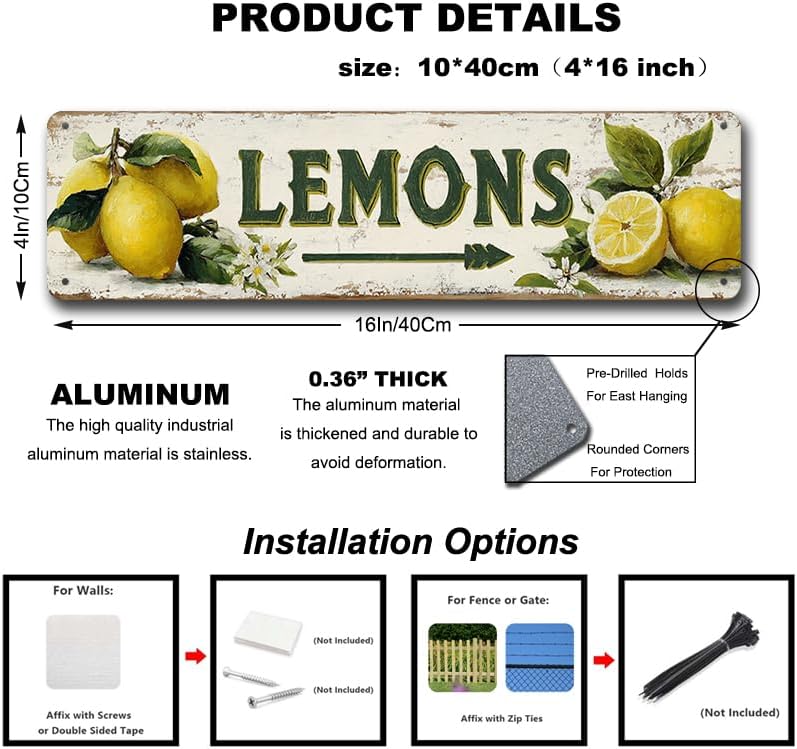 Decorative Tin Signs Lemon Grove Wall Decor Natural Farm Style Cut Section Detail Botanical Metal Poster Dining Area Breakfast Nook Market Stall Bakery Accent Resistant Premium Al image 3
