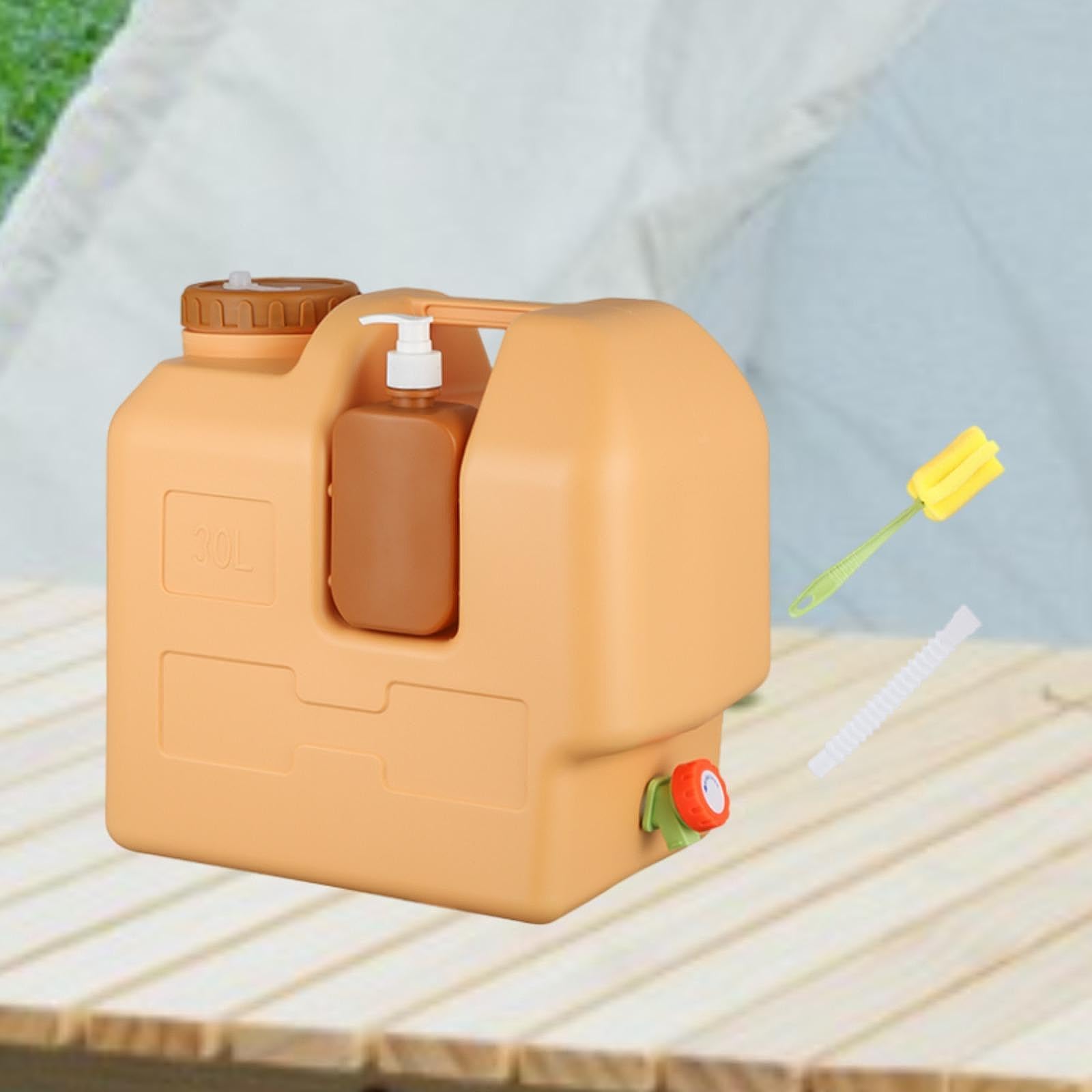 Contenedor de Agua con Grifo de Lata con Dispensador de Jabón Portátil, Almacenamiento de Alimentos de para Acampar Y Barbacoas.