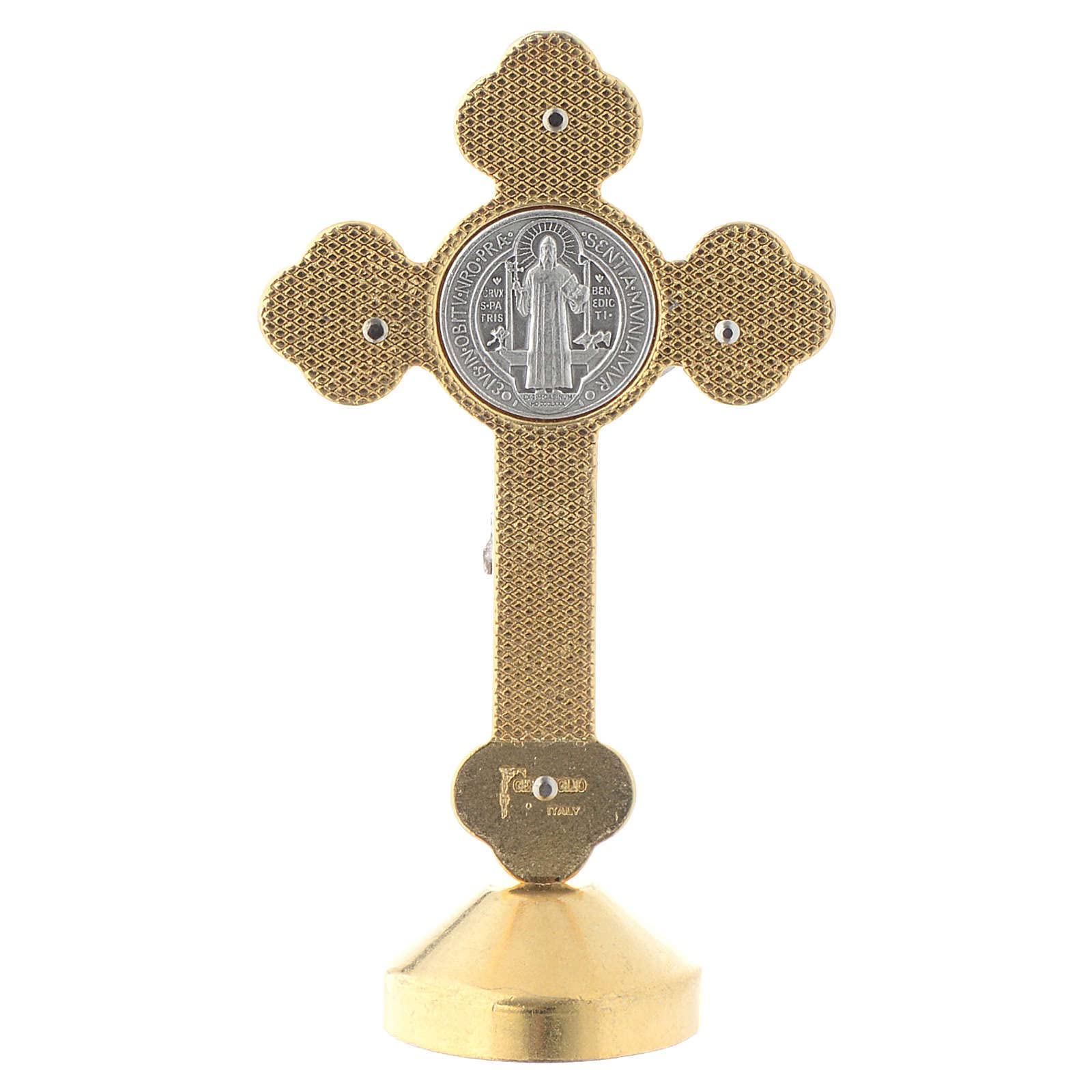 Croix St Benoît Métal Bleue – Dimensions 6x3 Cm, En Laiton Argenté, Avec Base Pour Table - 11