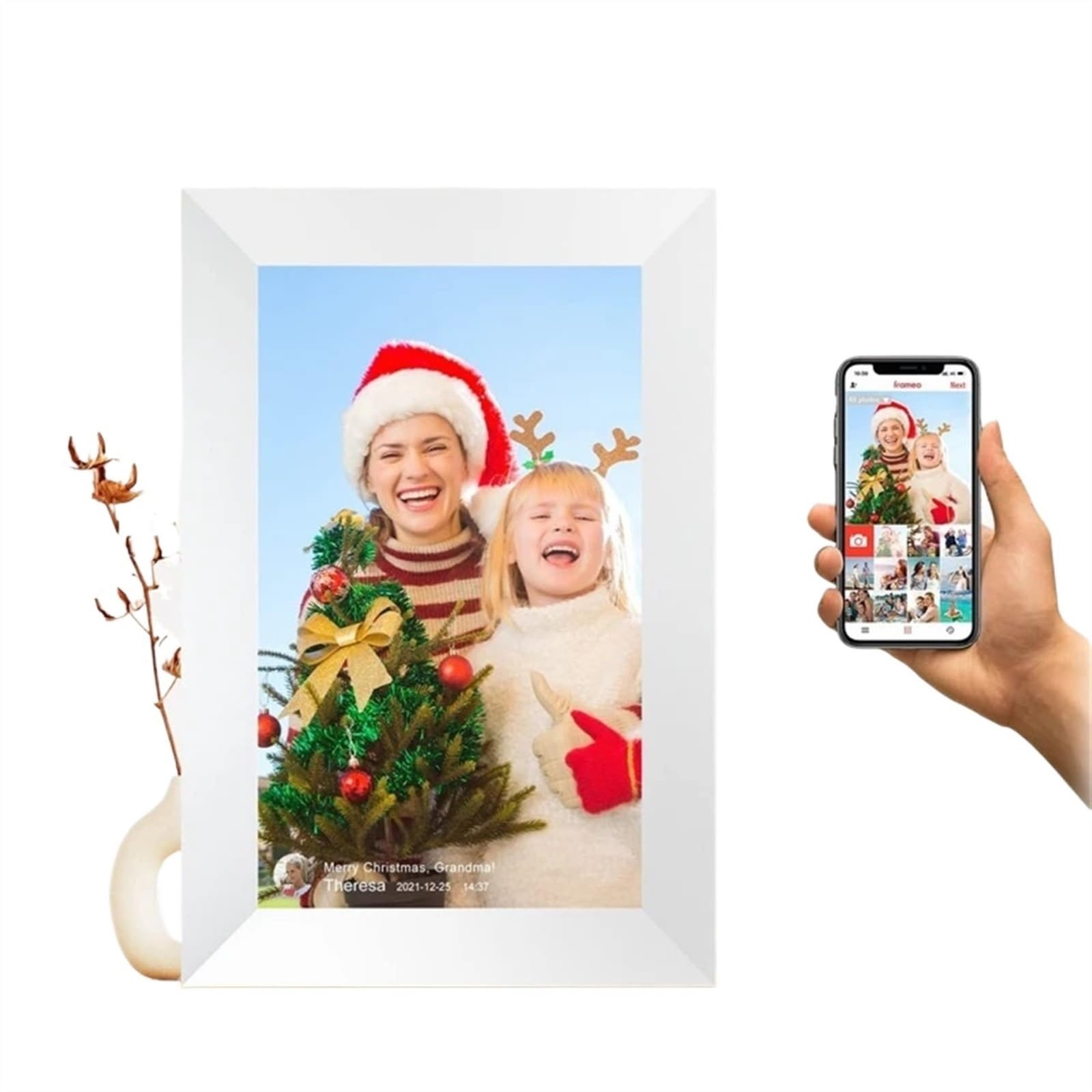Photo Frame 10.1 Inch Smart WiFi Digital Photo Frame 1280x800 IPS LCD Touch Screen Built in 32GB Memory Good Gift(White)