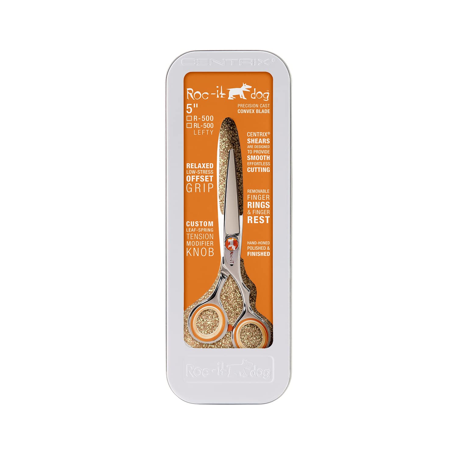 Cricket Centrix Roc-It Dog R 500 5” Professional Stylist Barber Hair Cutting Shear Precision Cast Convex Blade Scissor, Offset Grip