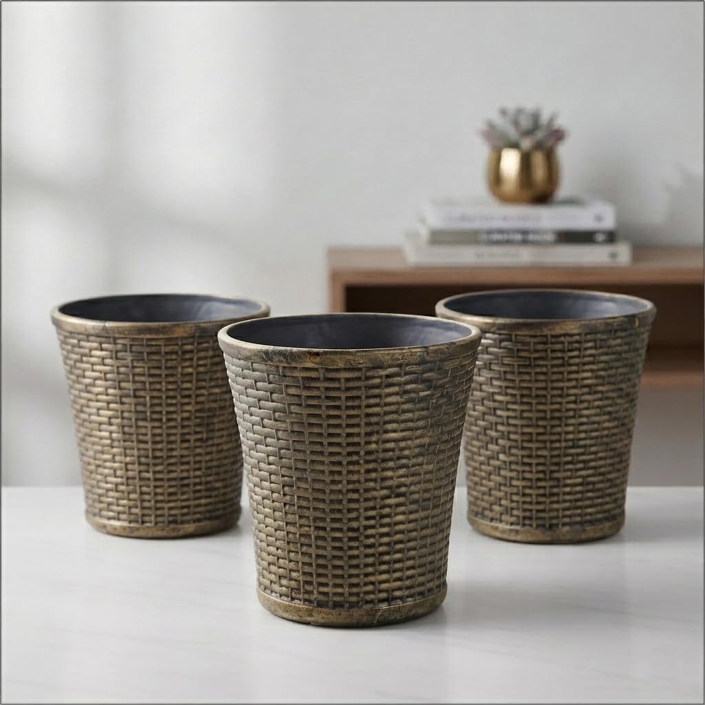 OEM Premium 12 Inch Black Gold Plastic Planter with Hand-Painted Finish for Indoor & Outdoor Plants | Decorative Flower Pot for Home, Balcony, Garden & Office | Pack of 3-picture-29