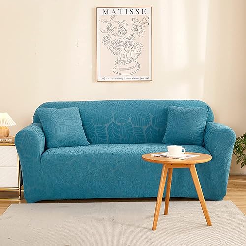 Funda de sofá azul (74 a 90 pulgadas), fundas de sofá para sofá de 3 cojines, fundas elásticas para sofá universal con 1 funda de almohada para
