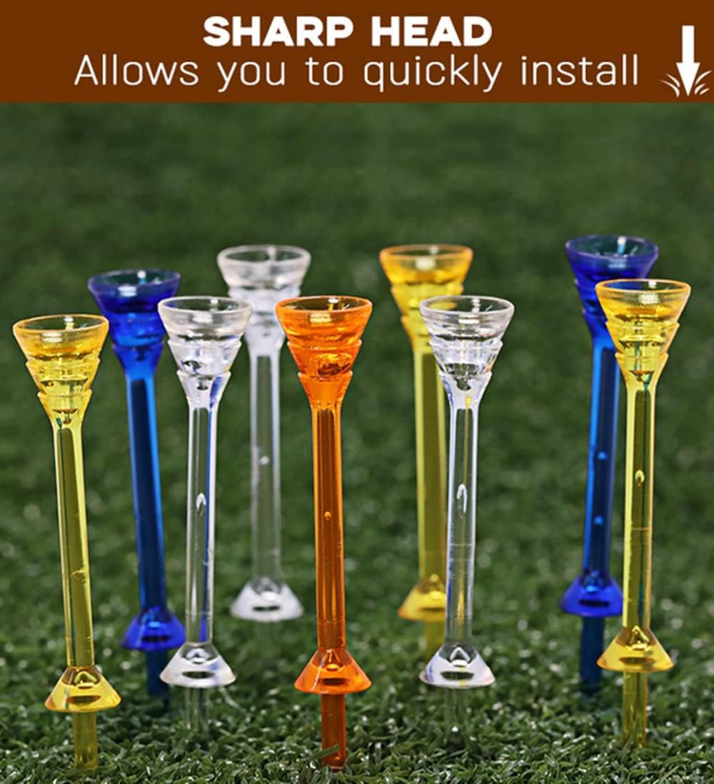 review FAYHIJUN Golf Tees 3 1/4 InchTee Plastic Unbreakable Bulk 25,50,60 Flexible Soft 83mm Long Durability Stability Reduced Friction and Side Spin Frictionless Step Mixed Colors Tees for Golfer